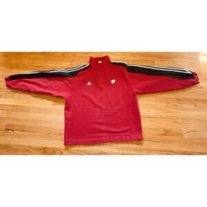 UW Badgers Adidas 3 Stripe Vtg Sweatshirt 1/4 Zip Pullover Mens XL Small Stain